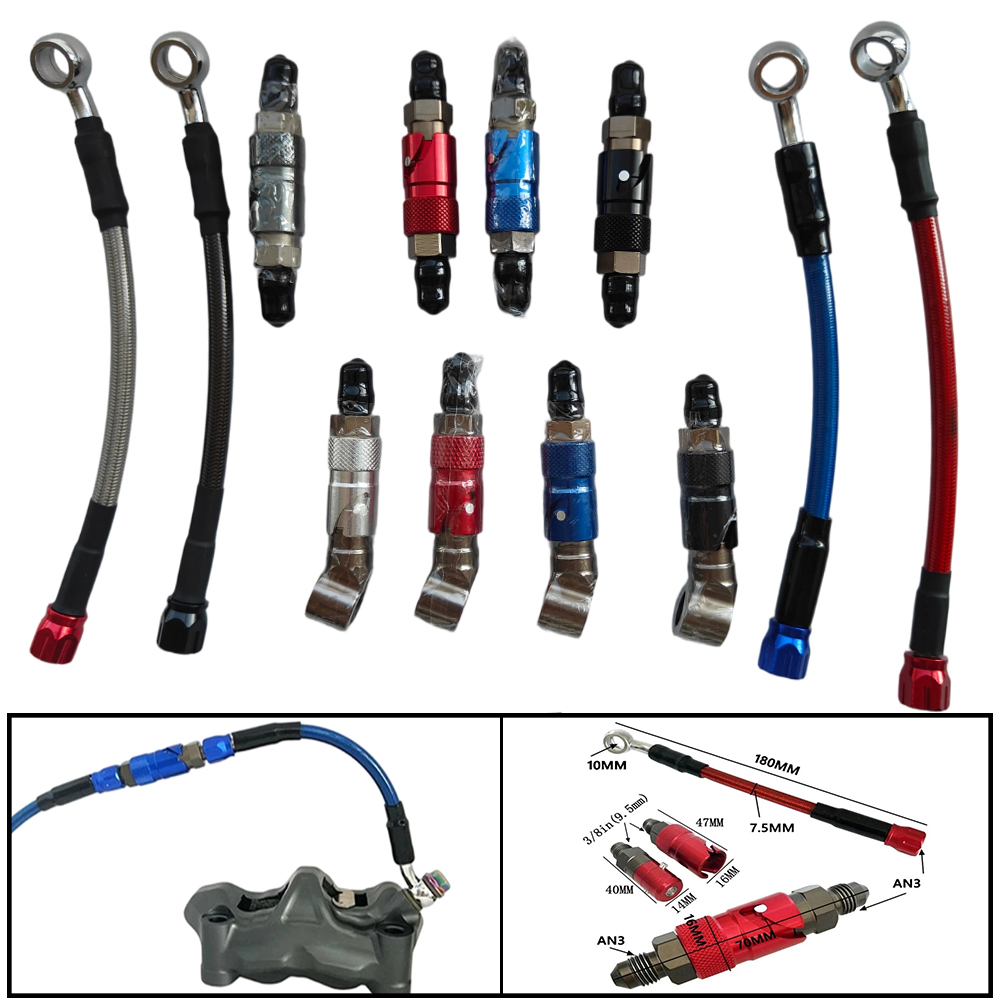 Braided Line - Motorrad AN3 Schnellverbindungs-Bremsschlauch-Adapter-Kit, geflochtene Bremsleitung, Schnellverschluss-Anschluss