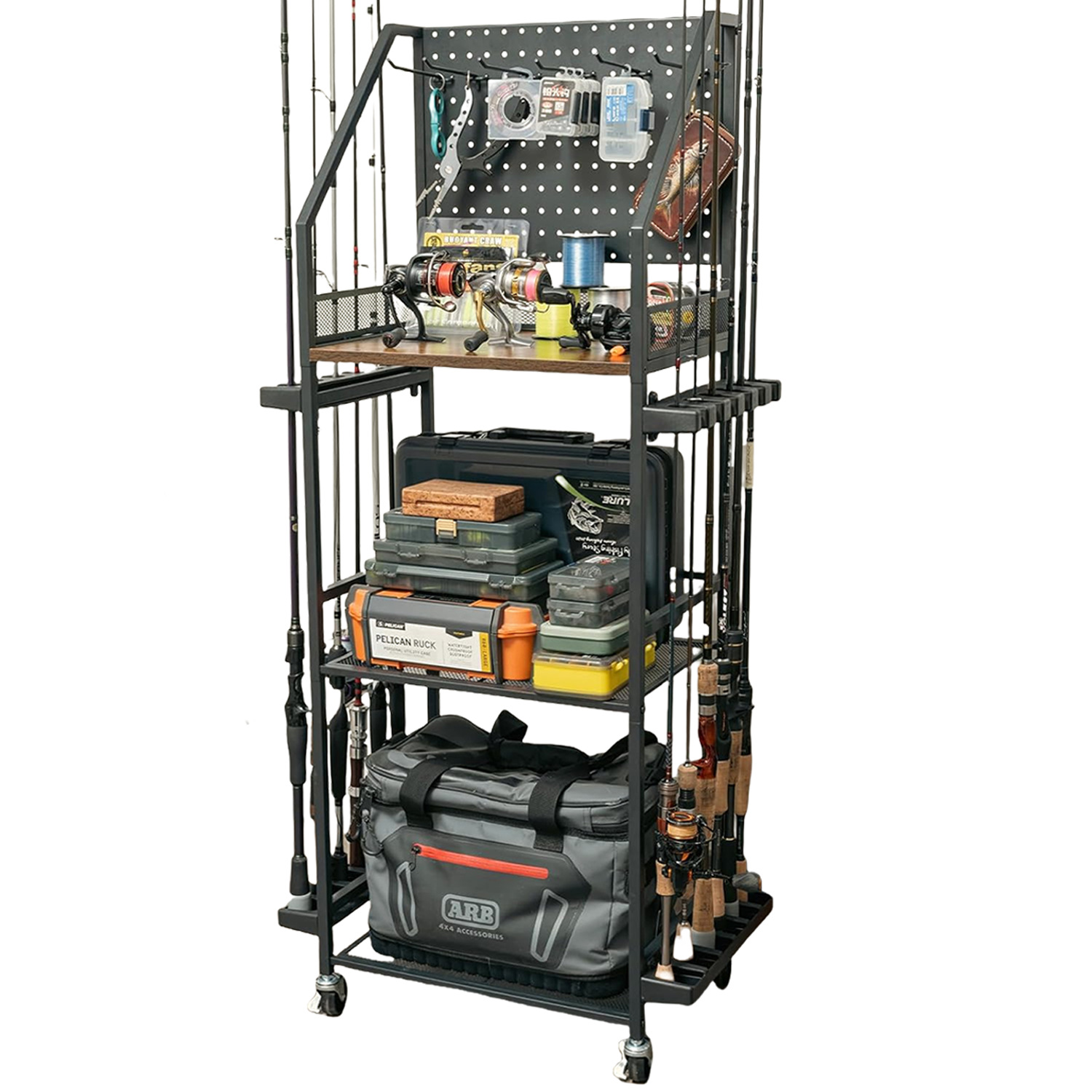 Fishing Line Spooler - Multifunktionale Angelrutenhalter 3-Schichten Angelruten-Aufbewahrungsregal Angelrutenhalter Angelbox