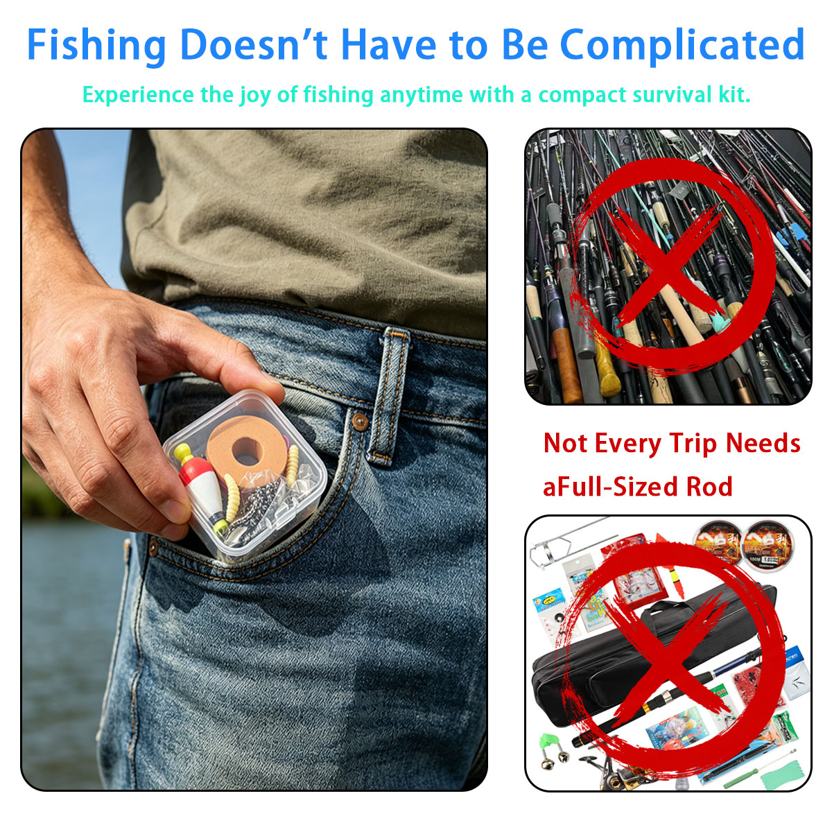 Fishing Line Box - Tragbares Notfall-Angelset, tragbares Notfall-Angelset für den